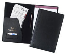 black bonded leather legal size pad holder with document flap
